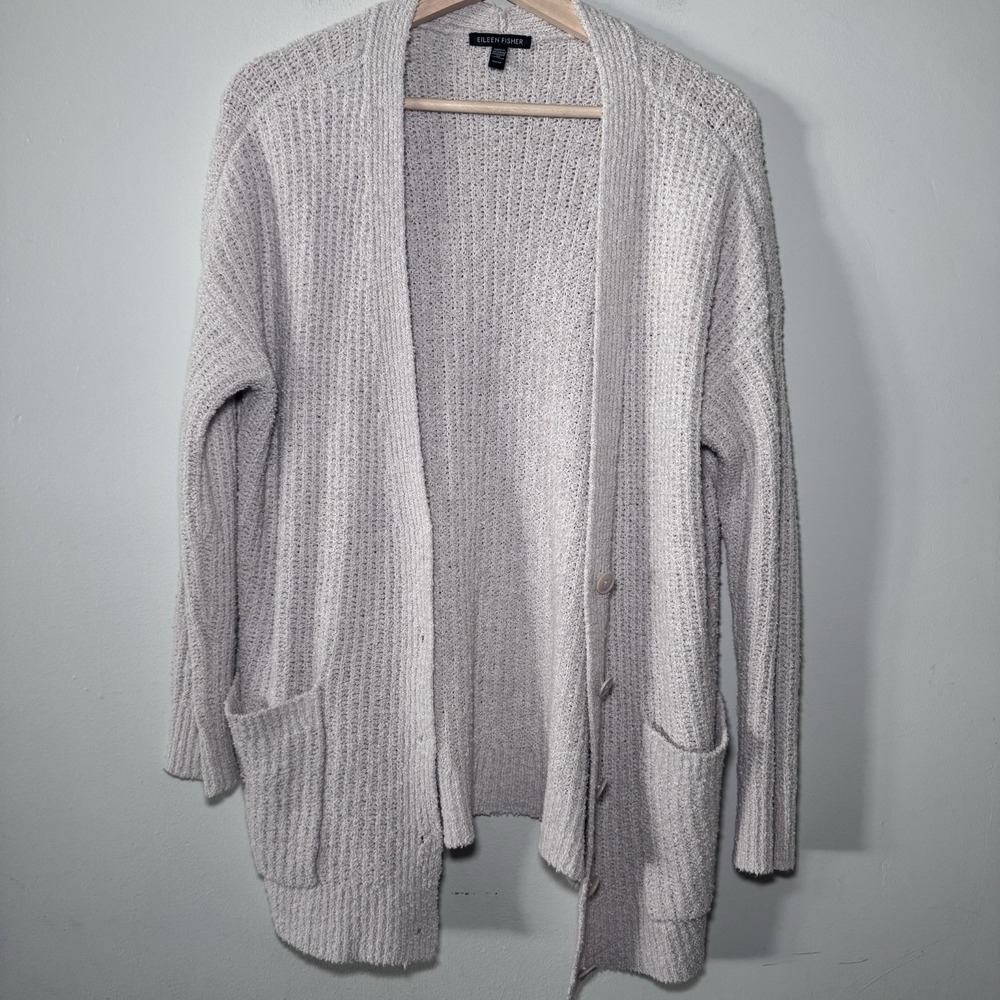 $298 Eileen Fisher Bone Organic Cotton /Cashmere Button Front Cardigan XS